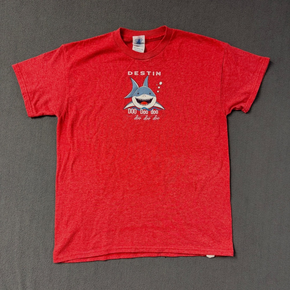 Delta Youth Large Destin Florida Shark Doo Doo Doo Graphic Tee Heather Red Shirt